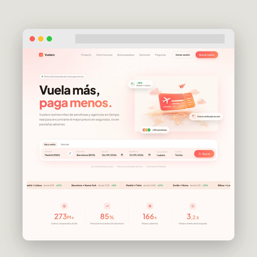 Vuelaro — website design for a flight search platform